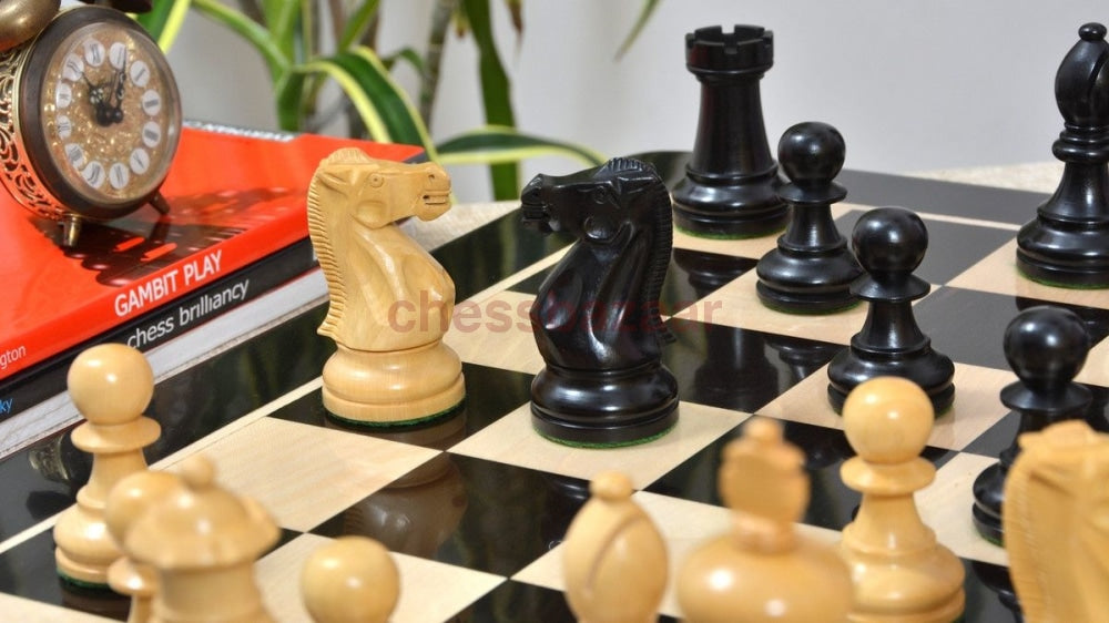 Zweifach Gewichtete Staunton Schachfiguren Handgedrechselt Aus Eingefärbtes Buchsbaumholz König 104