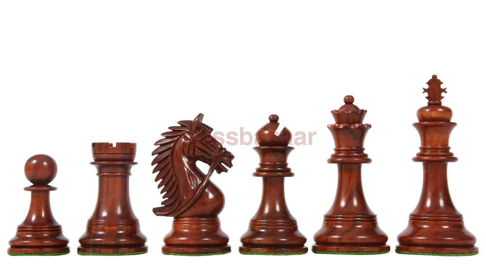 2016 Zaumserie : Dreifach beschwerte handgeschnitzten Schachfiguren mit aufgezäumten Springern aus Rosenholz und Buchsbaumholz – KH 107 mm