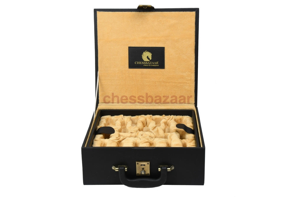 Aufbewahrungskoffer Für Schachfiguren Aus Kunstleder Mit Fächern - Schwarz 95 Mm 102