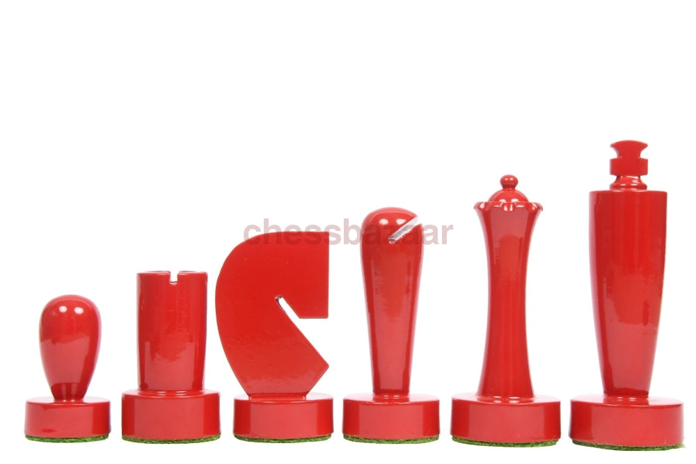 Berliner Serie Moderne, minimalistische Schachfiguren aus rot-weiß lackiertem Kastenholz – 3,7
