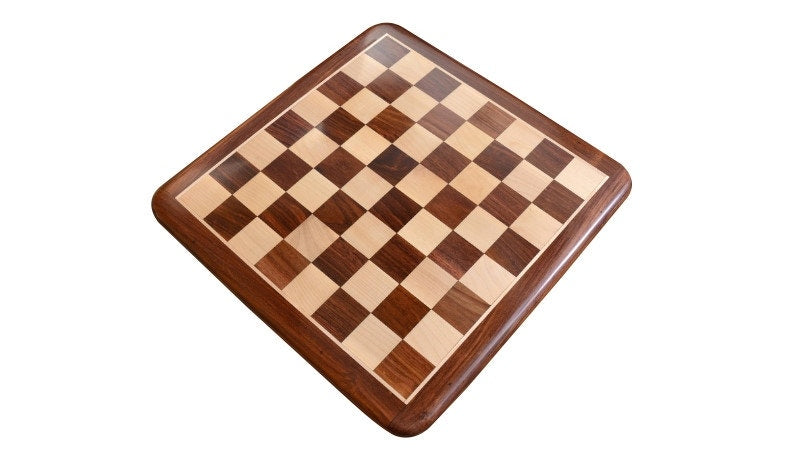 Schönes Schachbrett aus Sheeshamholz und Buchsbaumholz (mit abgerundeten Ecken) – Feldgröße 45mm