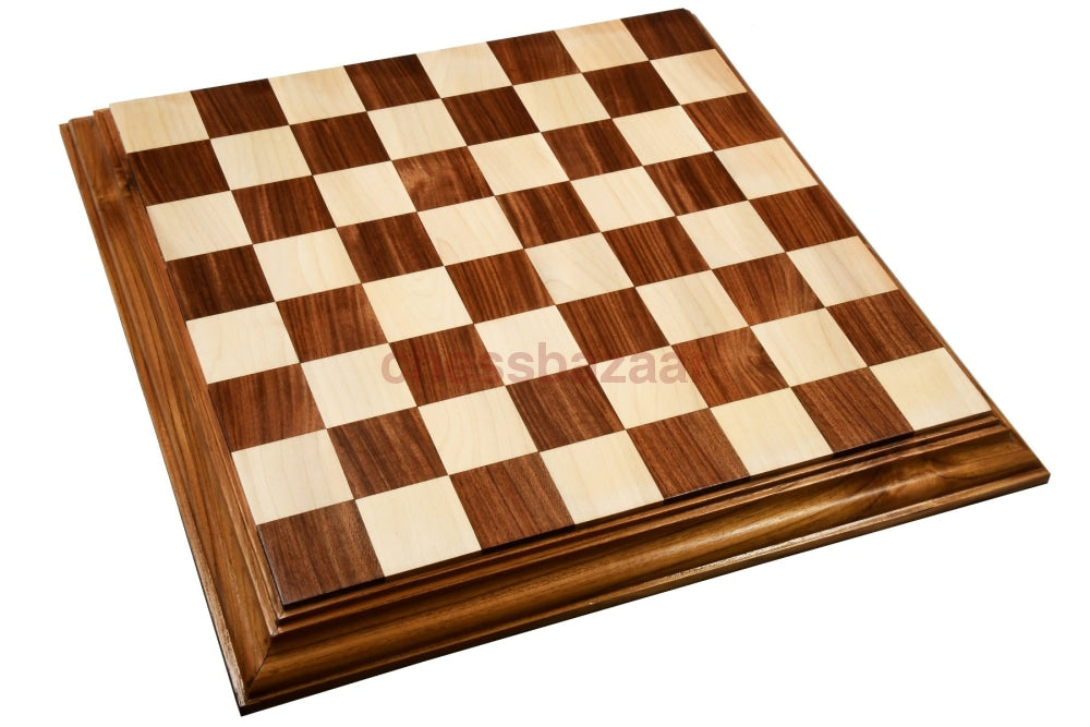 Luxuriöses Schachbrett aus Sheeshamholz und Buchsbaumholz (mit schönem Holzrahmen) – Feldgröße 56 mm