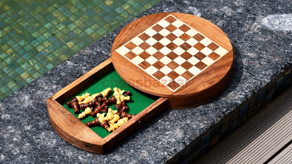 Magnetisch Reise Schachspiel Aus Sheeshamholz Chessbazaar Indien - Rund
