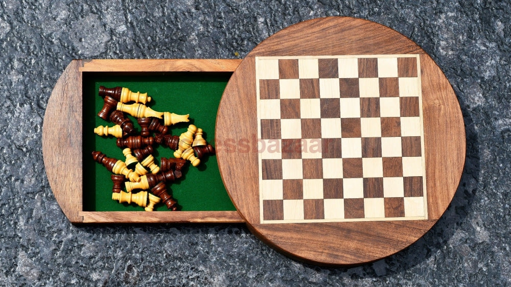Magnetisch Reise Schachspiel Aus Sheeshamholz Chessbazaar Indien - Rund