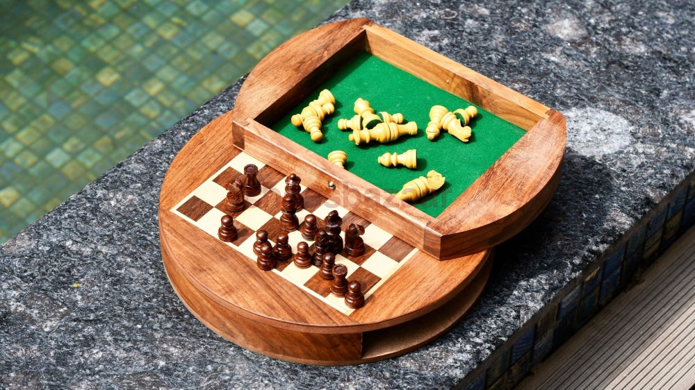 Magnetisch Reise Schachspiel Aus Sheeshamholz Chessbazaar Indien - Rund