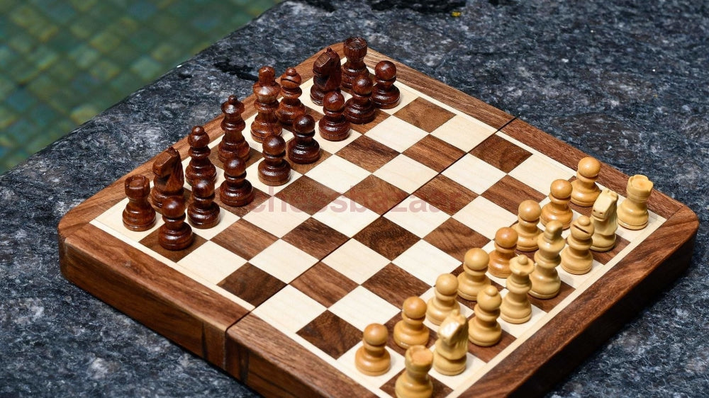 Reise Schachset Handarbeit Magnetisch Aus Holz - Schachbuch Mit Fächern 18 Cm