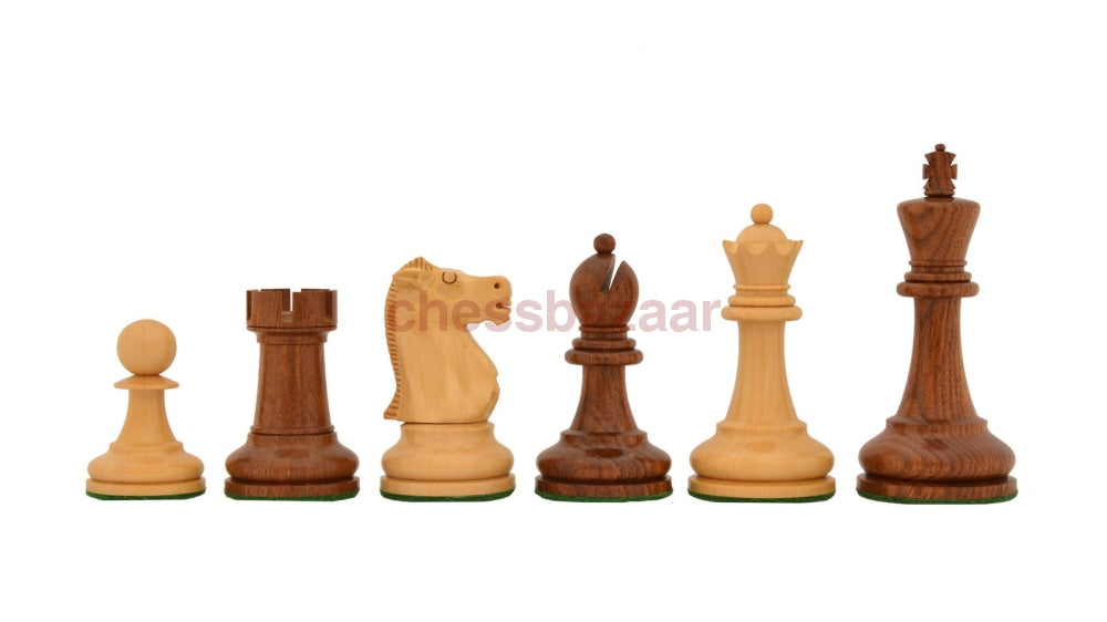 Reproduziertes 1972 Fischer-Spassky Schachspiel - Schachfiguren aus Sheeshamholz und  Natur mit Schachbrett  – KH 95 mm