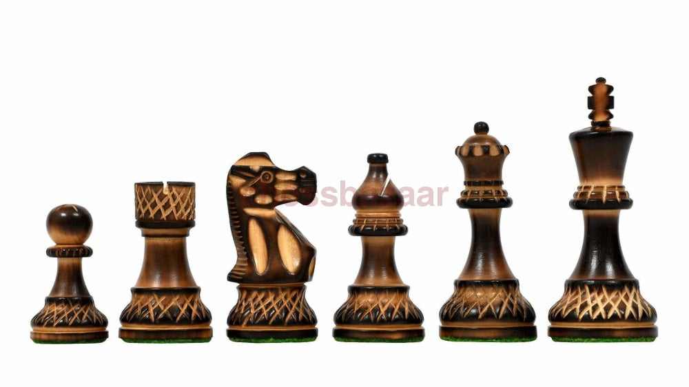 Staunton-Serie : Doppelt beschwerte geflammten Staunton Schachfiguren handgedrechselt aus Buchsbaumholz – König 97 mm